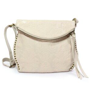 The Sak Silverlake Crossbody Bag Floral Embossed Leather Studded Stone White